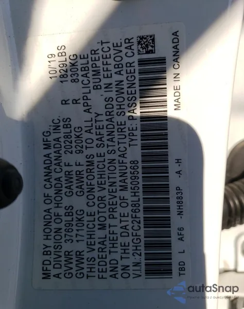 2020 Honda Civic Lx from USA, damaged, VIN 2HGFC2F68LH509568